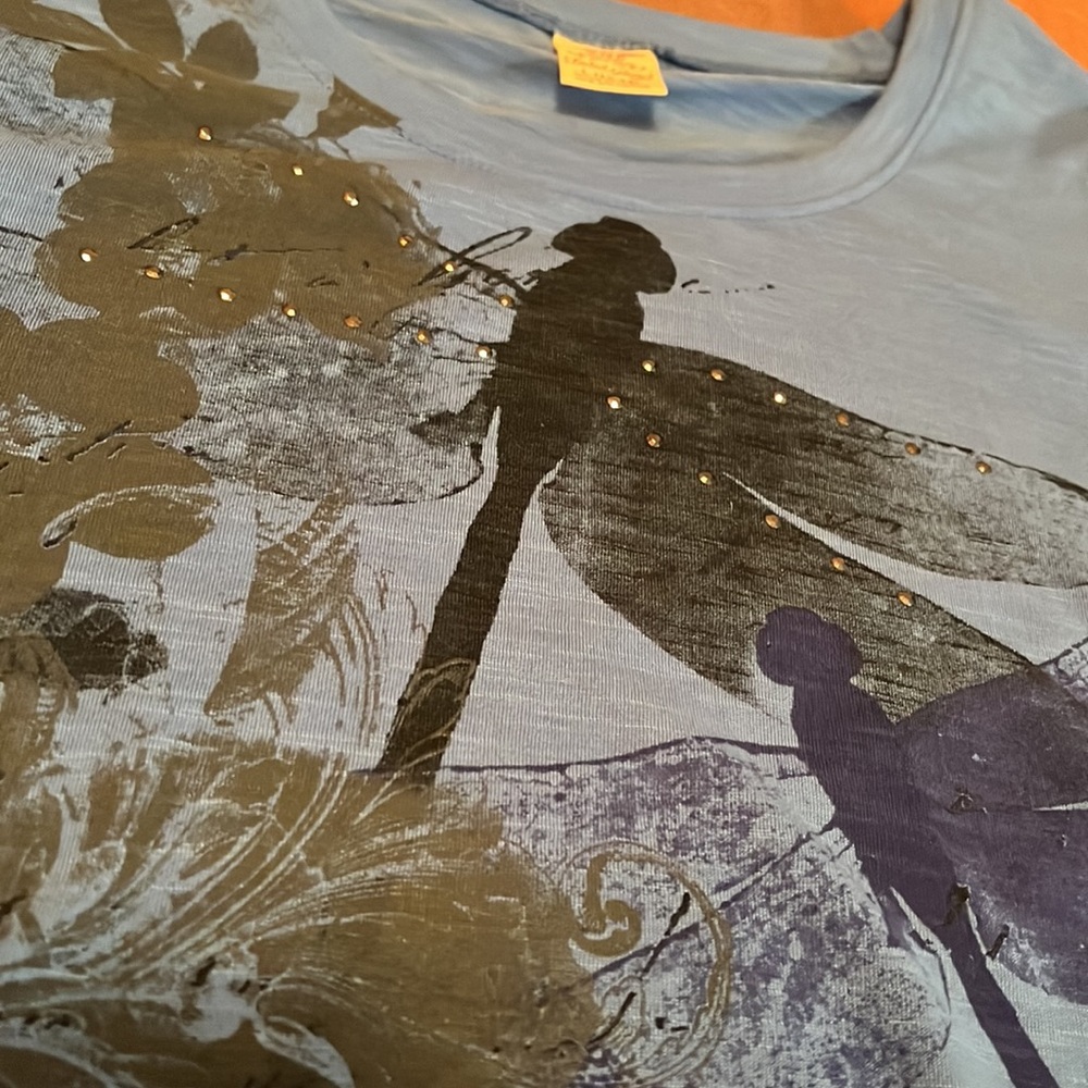 NWT Lucky Mayfly Floral Shirt with Dragonfly & Asymmetrical sheer hem detail, L - Picture 7 of 9